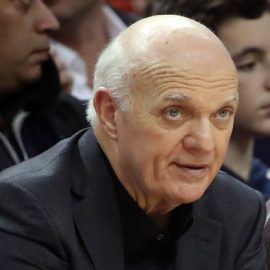 Jan 22, 2017; Toronto, Ontario, CAN; Toronto Maple Leafs general manager Lou Lamoriello and New Yor Yankees general manager Brian Cashman watch the Toronto Raptors play against the Phoenix Suns at Air Canada Centre. Mandatory Credit: Tom Szczerbowski-USA TODAY Sports