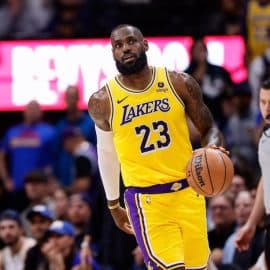 Los Angeles Lakers forward LeBron James (23) in the third quarter against the Denver Nuggets
