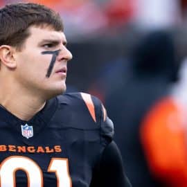 Cincinnati Bengals defensive end Trey Hendrickson stands on the field.