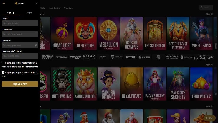 Registering for an account at the LuckyBlock Casino