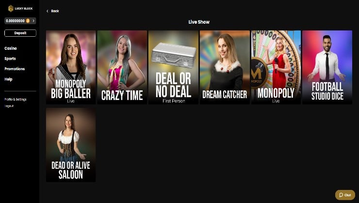 live dealer games available at the LuckyBlock Casino